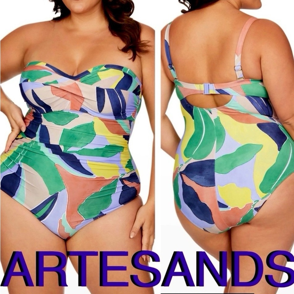 ARTESANDS Plus Size Botticelli Bandeau One-Piece Swimsuit size 16 cups …
